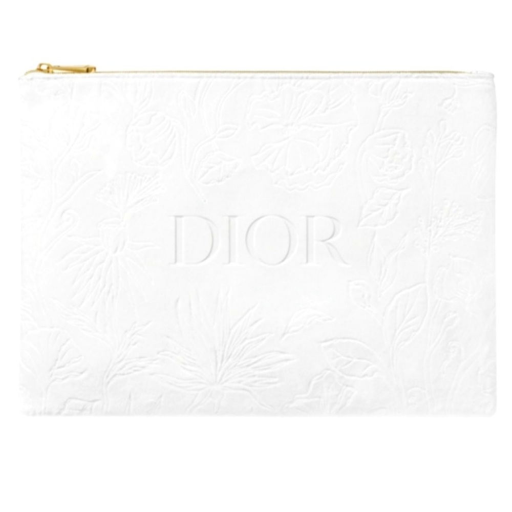 Dior White Floral Embossed Pouch